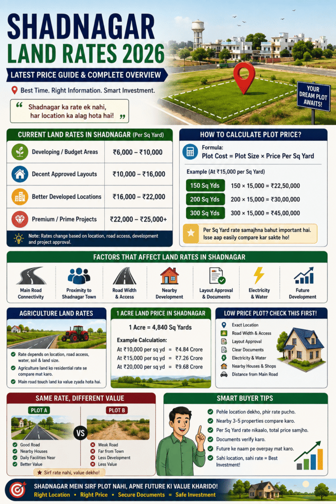 Shadnagar land rates 2026 and current plot prices infographic image