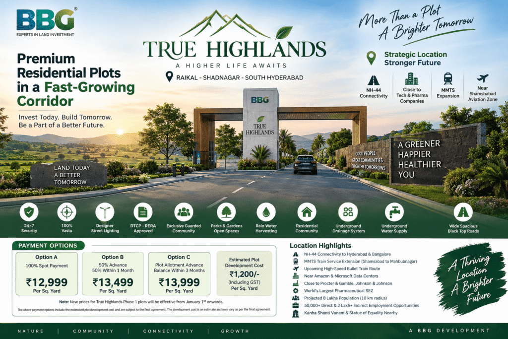 BBG True Highlands Raikal Shadnagar residential plots